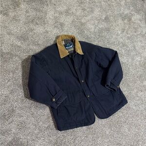 Vintage 90s Members Only Dark Blue Barn Jacket with Brown Collar